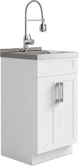 Hennessy All-in-One Utility Sink & Cabinet in Pure White, 20-inch, Laundry Cabinet with Stainless Steel Sink, Chrome Faucet, Shaker-Style Doors for Laundry Room, Garage, Mudroom
