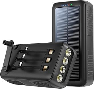 Solar Charger Power Bank 63200mAh, Portable Charger with Dual Outputs & Dual Inputs 4 LEDs Flashlight, Hand Crank Power Bank Fast Charging Battery Pack for Outdoor Camping Survival Gear