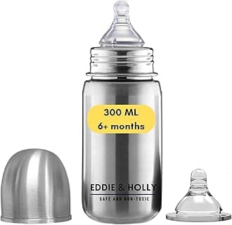 Eddie & Holly Steel Feeding Bottle | 300 ML | Wide Neck | Zero Plastic | Premium Stainless Steel | Milk Bottle for New Born Baby and 1+ Year Baby