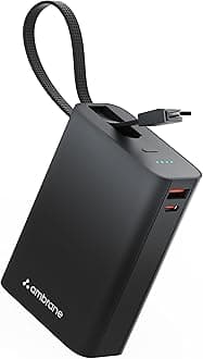 - 20000mAh Small Pocket Size Powerbank, Hanging InBuilt Type C Cable, 22.5W Fast Charging, Type C PD & USB Output for iPhone, Android Mobiles & Other Devices (MiniCharge 20, Black-Grey)