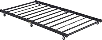 Twin Trundle Bed Frame Only/Roll Out/Enhanced & Up-Graded Metal Slats Support, Black
