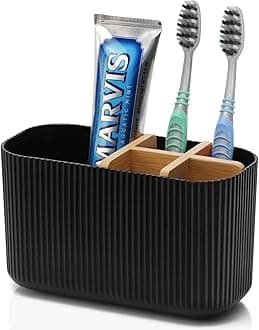 Black Toothbrush Holder - Bamboo Toothbrush Holders for Bathrooms Electric Toothbrush Holder Organizer Kids Toothbrush Holders for Bathrooms Countertop