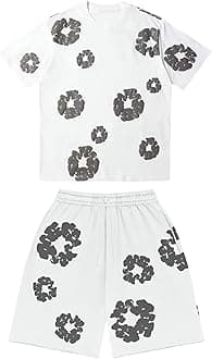 Denims-Tears Kids Tracksuit Set Foam Printed T-Shirt and Shorts 2 Piece Outfit for Boys Girls Summer Fashion Activewear Short Sleeve Tee Tops with Loose Jogger Shorts