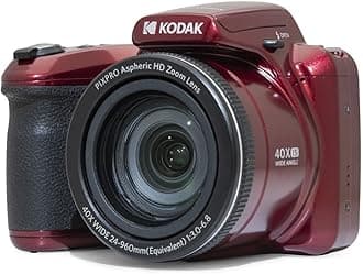 KODAK Pixpro Astro Zoom AZ405 Digital Camera Bridge, X40 Zoom, 24 mm Wide Angle, 20 Megapixels, LCD 3, Full HD 1080p Video, OIS, AA Battery – Red