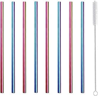 Stainless Steel Straws Short Small Mini Metal Kids 6 Inch Drinking Straw Reusable for Cocktails Coffee Mugs Goblets Bar Party Home Office Restaurant with Cleanning Brush, Colorful 8Pcs