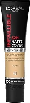L'Oreal Paris Cover Liquid Foundation, With 4% Niacinamide, Long Lasting, Natural Finish, Available in 20 Shades, SPF 25, Infallible 32H Matte Cover, Shade 155, 30ml
