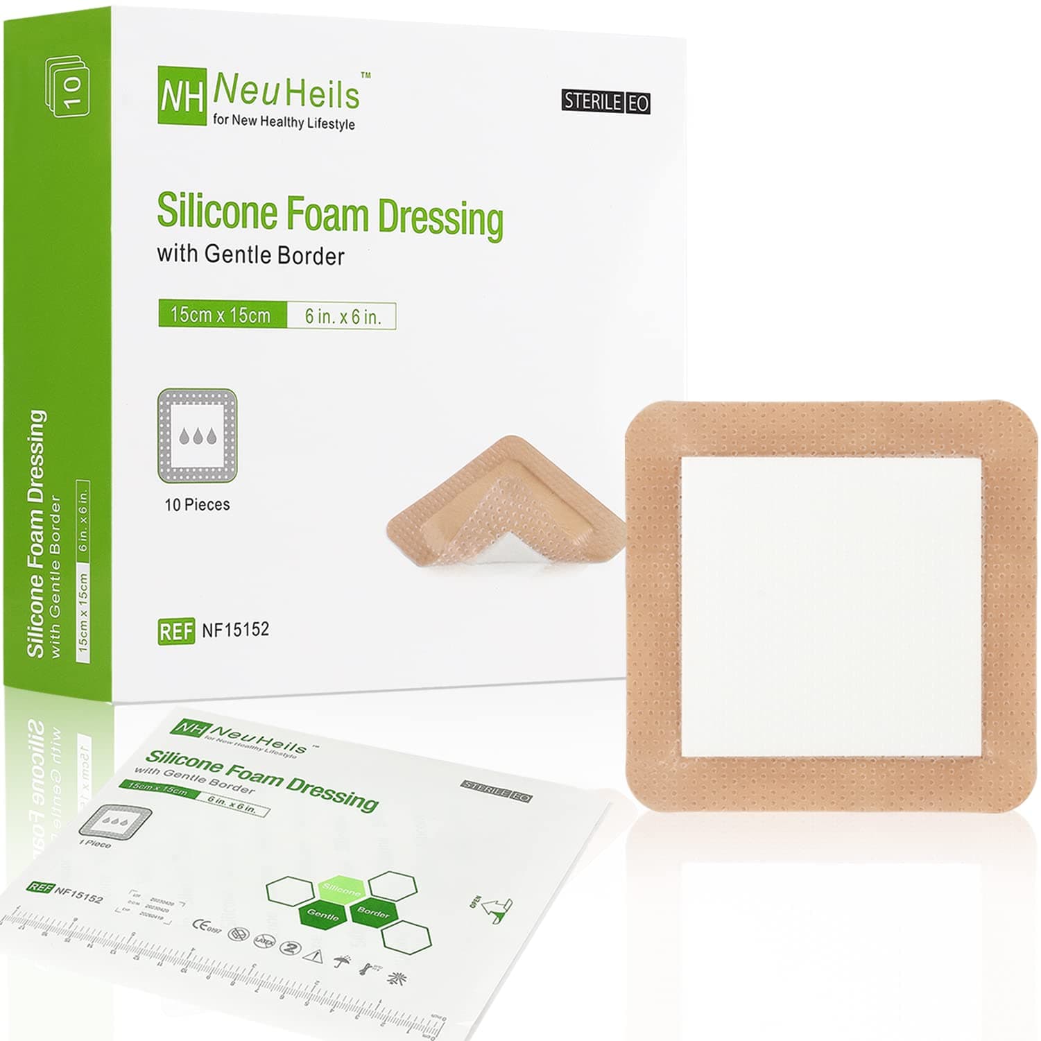 Silicone Foam Dressing Border 6''x6'' 10 Packs