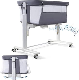 Electric Bassinet for Baby, 3 Speeds Automatic Rocking Bassinets with All mesh, 5 Height Adjustment Bedside Crib for Nweborn, 8 Music, Wheels, Light Grey