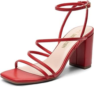 DREAM PAIRS Women's Heels Chunky Block Strappy Square Open Toe Ankle Buckle Heeled Sandals Wedding Party Dress Shoes Indie