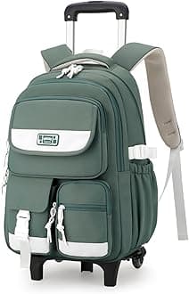 Solid Color Rolling Backpack for Girls Boys Cute Elementary school bag with wheels,Green Trolley Bags for Travel
