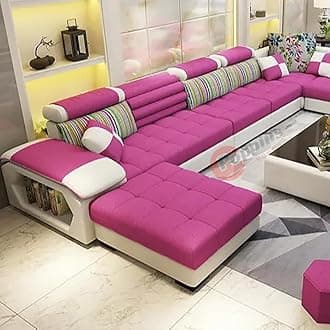 Poppins HOME Sofa set furniture new L shape modern simple furniture set design large sofa sectional combination sofa (Pink)