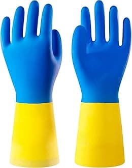 AM SAFE-X Heavy Duty Household Cleaning Rubber Hand gloves, Dishwashing Gloves, Kitchen Cleaning, Working, Painting, Gardening, Pet Care, 1 Pair, Large, Blue Yellow