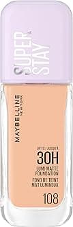 Maybelline New York Super Stay up to 30HR Lumi-Matte Foundation, Medium-Full Coverage, Vegan Formula*, Amino Acids, Niacinamide, Vitamin E, All Day Wear - Shade: 108