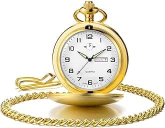 Smooth Quartz Pocket Watches for Men Classic Arabic Digital Luminous Dial & Day Date Pocket Watch with Chain Christmas Graduation Birthday Gifts