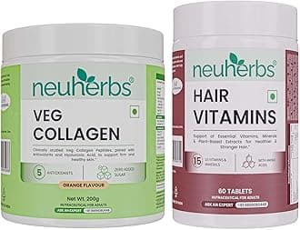 Neuherbs Plant based Skin Collagen Booster- 210 g & Hair-Skin vitamins with Biotin- 60 capsules - Combo Pack of Men and Women