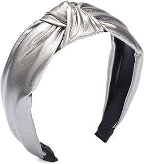 Etercycle Headband for Women, Knotted Wide Headband, Yoga Hair Band Fashion Elastic Hair Accessories for Women (PU Silver)
