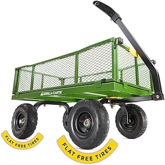 Gorilla Carts Steel Utility Garden Cart with No-Flat Tires, 4 Cubic Feet, 800-Pound Capacity, Green, Amazon Exclusive