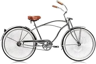 MICARGI Cougar 26-in Retro Beach Cruiser for Adults, Female/Male Style Stretch Cruiser Bike, Single Speed,High Rise Handlebar-Chrome