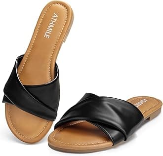 ATHMILE Sandals for Women 2026 Dressy Summer Flat Comfortable Fashion Beach Cute Ladies Slides Leather Casual Dress Women's Sandals Size 6-11
