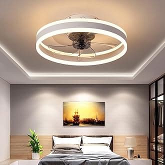 AHWEKR Ceiling Fan with Remote Control Flush Mount Modern Indoor 50CM LED Dimmable Low Profile Ceiling Fans,Smart 3 Light Color Change and 6 speeds,White