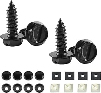 YALOK Anti Theft License Plate Screws Kits 4Sets Rustproof Stainless Steel Car Tag Plate Mounting Hardware, M6 (1/4") Tamper Proof Fastener Nut, Caps Cover for Front Rear Frame Holder (Slotted-Black)