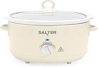 Salter Retro 6.5L Slow Cooker – 3 Heat Settings & Keep Warm, Dishwasher Safe Ceramic Pot, Tempered Glass Lid, Cool Touch Handles, Family Cooking, Stews, Casseroles, Curries, Cream, 200W, EK6250CRM