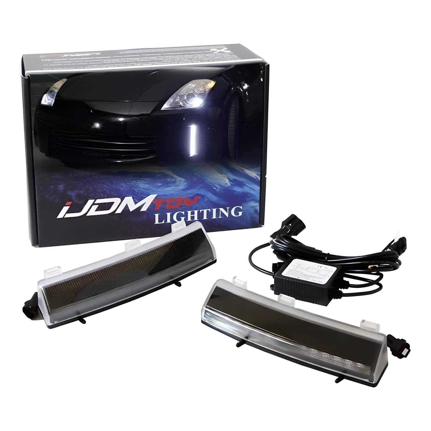 iJDMTOY Front Bumper Switchback LED Daytime Running Lights Compatible With 06-09 Nissan 350z LCI, Exact Fit Bumper Reflector Replacement Powered by White & Amber LED Lights