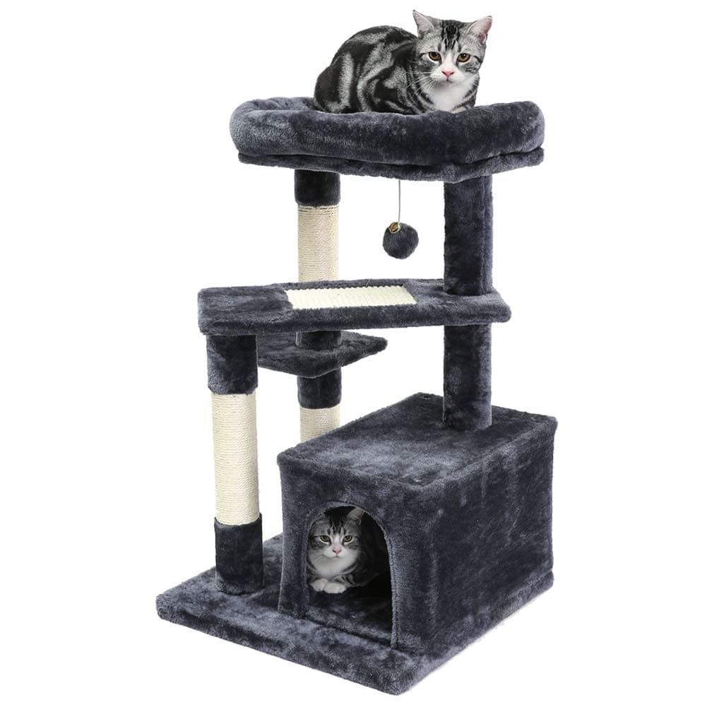SUPERJARE Cat Tree with Extra Scratching Board & Posts, Kitten Tower Center with Plush Perch and Dangling Ball, Pet Play Condo Furniture - Dark Gray