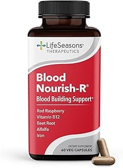 Life SeasonsBlood Nourish-R - Iron Deficiency Supplement - Supports Anemia, Fatigue, Paleness & Dizziness - No Constipation - Blood Building - Iron, Alfalfa, Raspberry & Vitamin B-12-60 Capsules