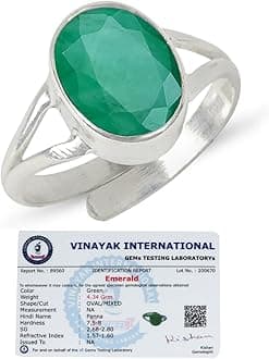 Natural Certified Panna Ring Emerald Ring Gemstone Ring Original Silver 925 Adjustable Ring for Women Men - 5 Ct Panna