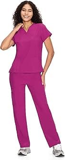 COZYFIT Scrubs for Women Set Medical Uniform - V-Neck Top & Straight Leg Pants with 9 Pockets, Unisex Workwear