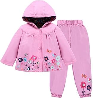 LZHBaby Girls Raincoat Suit Waterproof Hooded Coat Jacket & Trousers Outwear