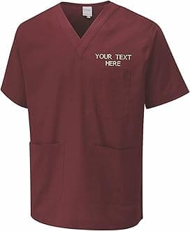 Personalised Embroidered Your Text Scrubs Tunic Health Care Hospital Medical Uniform Women Men Nurse Uniform Workwear Doctor Nurse Dress V Neck Line Regular Fit Top