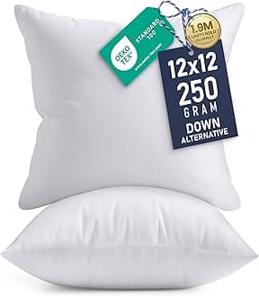 Utopia Bedding 12x12 Pillow Inserts, Set of 2, White – Indoor Decorative Throw Pillows for Bed, Sofa & Couch – Soft, Supportive & Fluffy Cushion Inserts