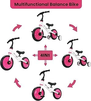 4 in 1 Balance Bike for 2 3 4 5 Years Kids Boy Girl, Toddler Trike with Auxiliary Wheels & Detachable Pedals, Easy Assembly