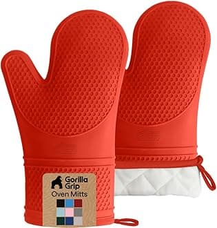 GORILLA GRIP BPA-Free Soft Silicone Oven Mitts, Heat and Slip Resistant Thick Cotton Lined Cooking Mitt Set, Long Flexible Potholders Protect Hands, Kitchen Essential Waterproof Gloves, 12.5" Coral