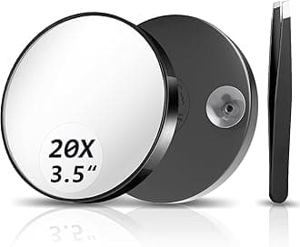 20X Magnifying Mirror, Magnified Mirrors 3.5" with Two Suction Cups and Tweezers, Travel Magnifyied Mirror Set Comes with Portable Storage Bag, Small Magnifying Mirrors for Travel(Black)