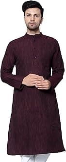 Men's Cotton Regular Textured Long Kurta Full Sleeves - Casual Ethnic Wear�