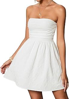 Summer Strapless Mini Dress Sleeveless Smocked Flowy A Line Beach Tube Top Dresses for Women 2026