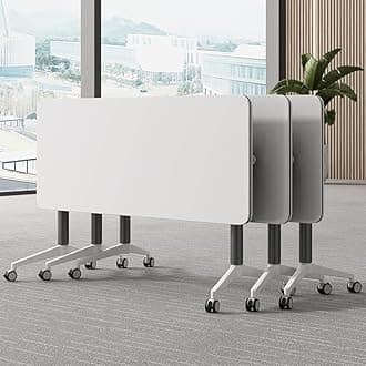 Conference Table, Folding Conference Room Tables with Flip-Top Design, Mobile Rectangular Modular Tables for Office Meetings and Training Sessions (White, 63×15.7×29.5in)