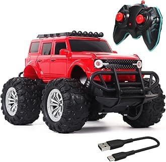 Wembley Offroad Rechargeable Remote Control Car Toy for Boys | Monster Truck RC Car with 4 Headlight Modes | Lithium Battery | C-Type Charging | Remote Car for Kids Adult | Made in India - Red .
