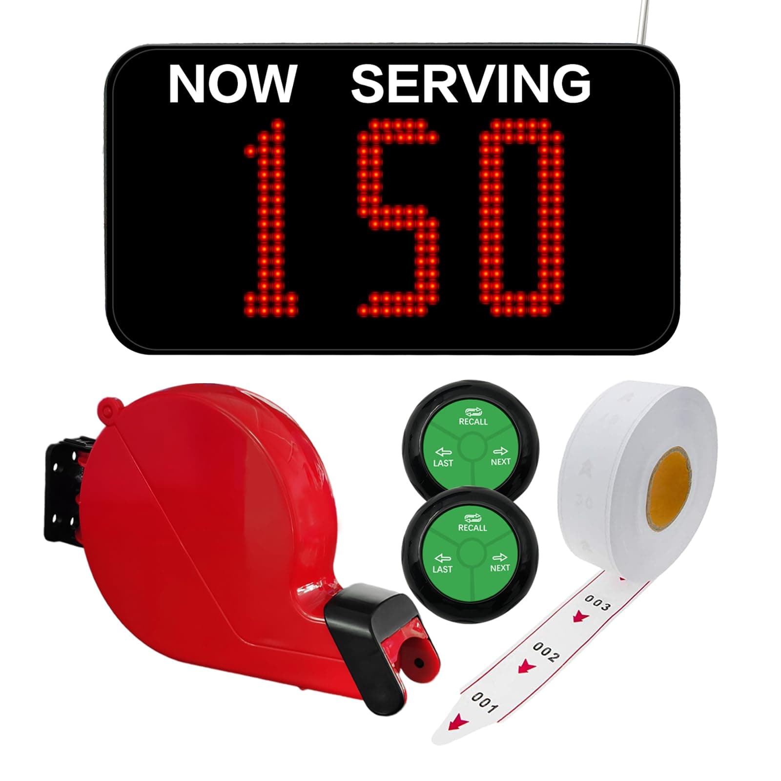 Take a Number System Queue Wireless Calling System with 1 Take a Number Display 2 NEXT Call Button 1 Ticket Dispenser 3-Digit Ticket Roll for Restaurant Hospital Clinic Bank Haunted House