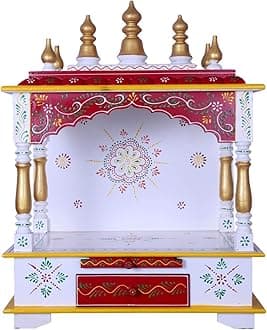 Kamdhenu Art and Craft Wood Home Temple (18 x 12 x 24 inch, Orange)