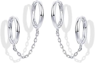 14K Gold Chain Earrings for Women | Double Piercing Dangle Chain Huggie Hoop Earrings | Cubic Zirconia Pearl Stud Earrings for Women