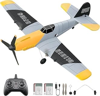 HAWK'S WORK 3 Channel RC Plane BF-109, Remote Control Airplane Ready to Fly, 2.4GHz 6-axis Gyro Stabilizer, Easy to Fly for Kids & Beginners