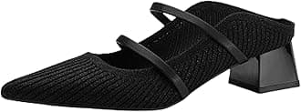 NEWBELLA Women's Pointed Toe Mules - Chunky Heel Slide Sandals for Women, Comfortable Commute Shoes, Open Back Summer Slippers, Casual Dressy Loafers Black