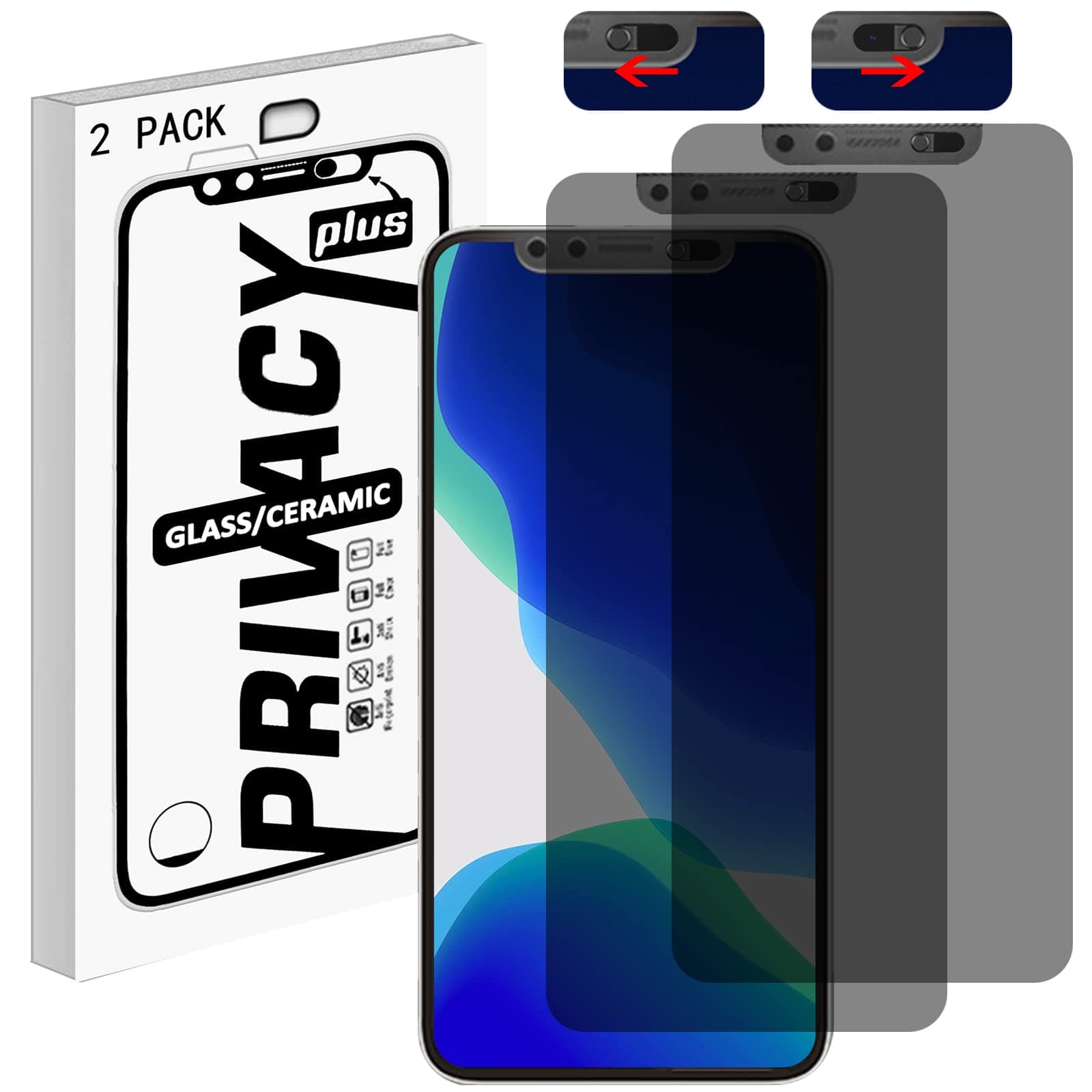 Privacy Screen Protector with Front Slide Camera Cover Compatible for Phone 12 Pro Max,Anti-Spy Tempered Glass Screen Protection and Spy Cover Protect Privacy, Not Affect Face ID-2 Pack