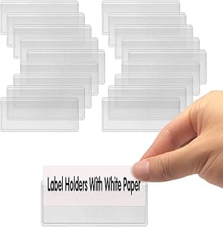 Self Adhesive Label Holders, ELEMGULY 200 Pack Adhesive Shelf Tag Shelf Label Holder Clear Pocket Holder with Paper for Supermarket, Bookshelf, Kitchen (2 x 1 Inch)