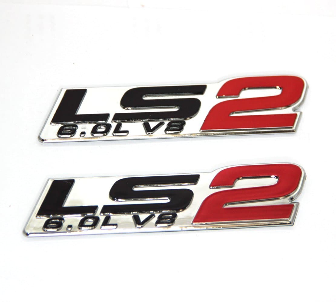 2pack Chrome OEM LS2 Emblem 6.0L V8 Engine Emblems Badge Compatible with Zl1 1LE Corvette Cadillac Pair (Chrome Red)