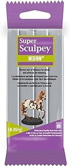 Super Sculpey Medium Gray, Premium, Non Toxic, Medium firmness, Sculpting Modeling Polymer clay, Oven Bake Clay, 1 pound bar. Great for all advanced sculptors, model makers and movie studios